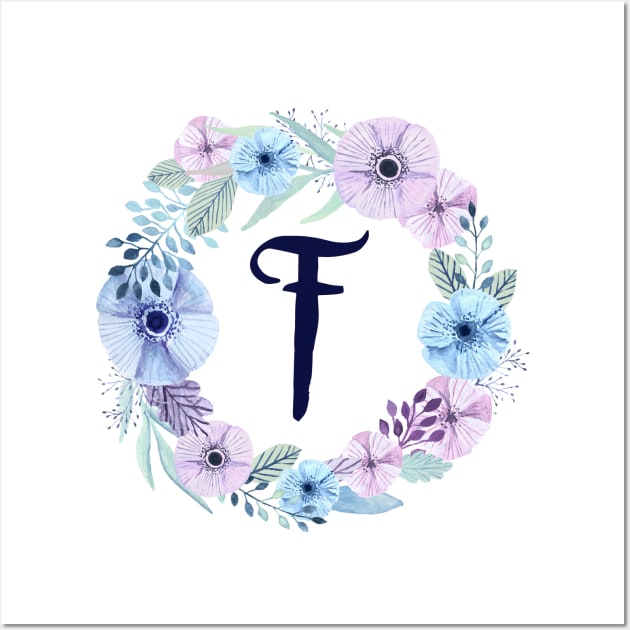 Floral Monogram F Icy Winter Blossoms Wall Art by floralmonogram